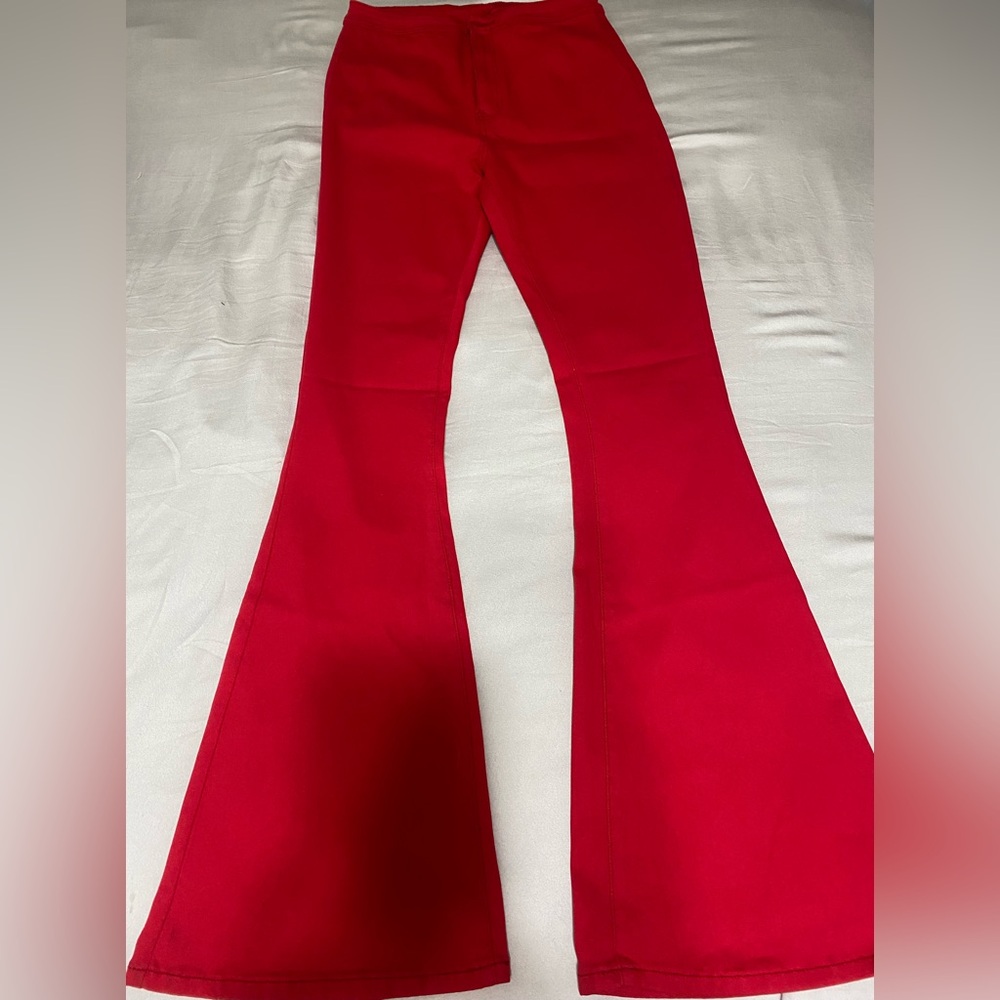 Red denim bell bottoms